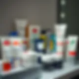 Diverse pimple spot creams on a shelf