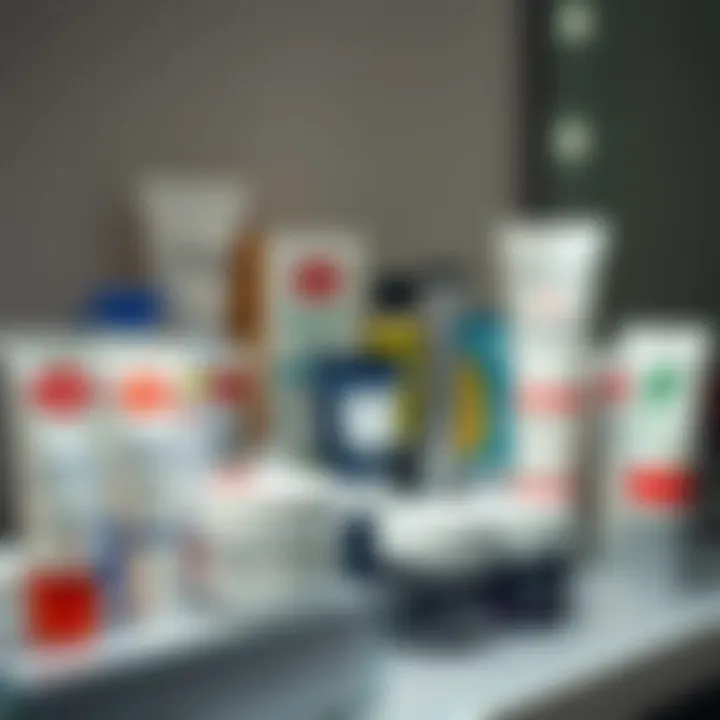 Diverse pimple spot creams on a shelf