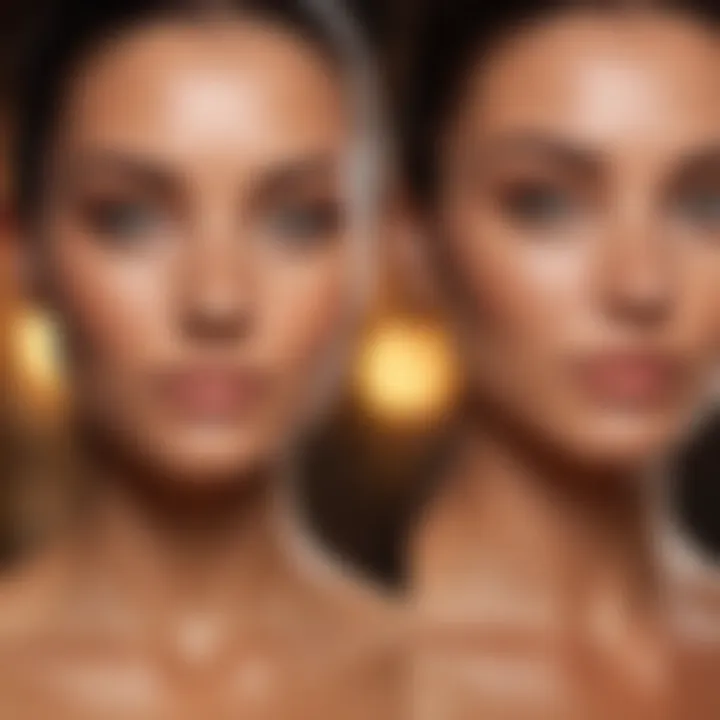 Before and after comparison of fake tanning application