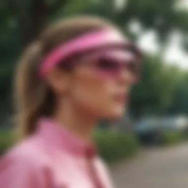 Stylish Alo Visor Pink in a fashionable outdoor setting