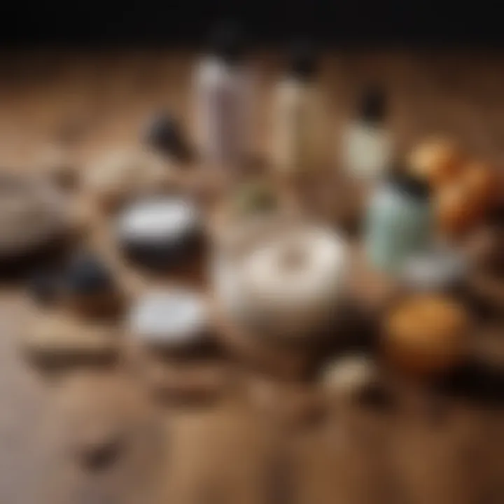 Key ingredients of foot creams displayed on a wooden surface