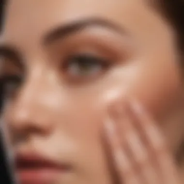 Close-up of a hand applying concealer under the eye