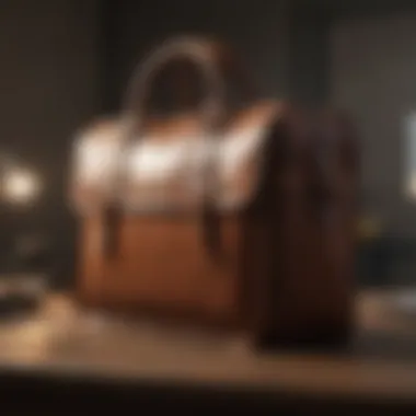 Elegant Leather Laptop Carrier Stylish leather laptop bag showcased on a desk