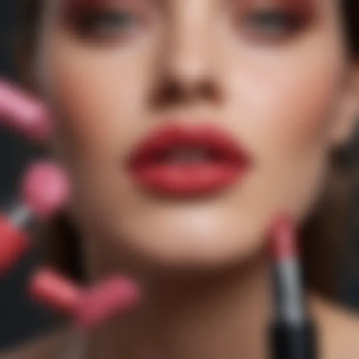 A mood board displaying various lip colors and beauty standards.