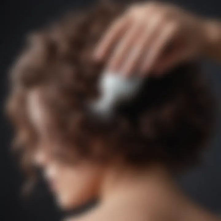 Close-up of a hand applying conditioner to textured hair