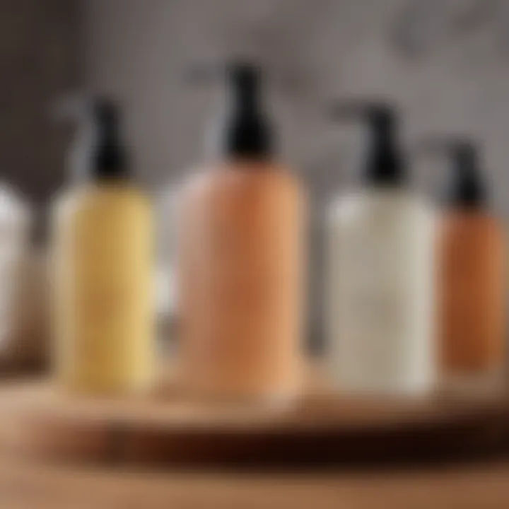 Variety of face cleansers displayed on a wooden surface