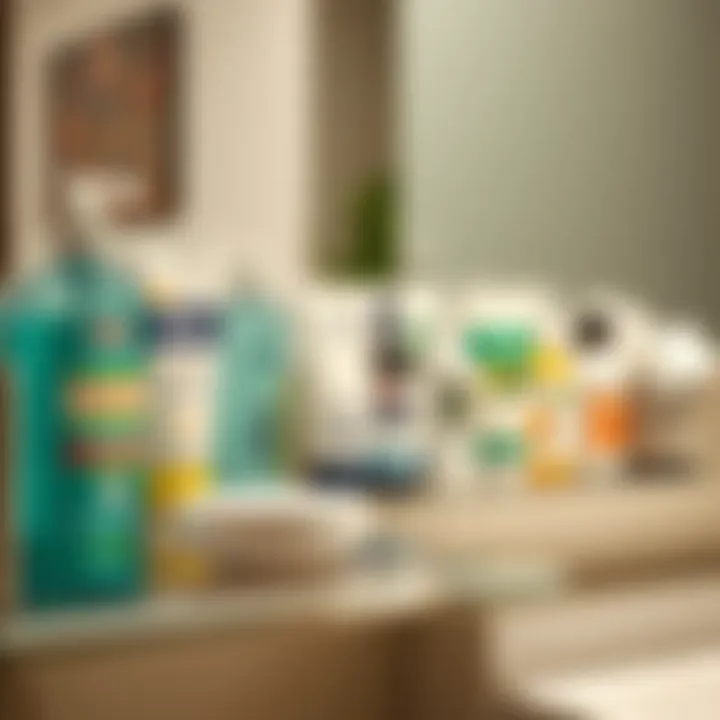 Diverse Face Wash Selection Variety of face wash products on a bathroom shelf