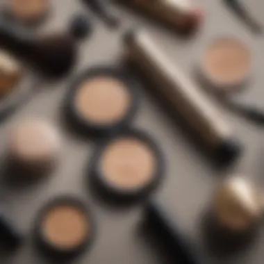 Flat lay of makeup tools with high coverage foundation and skincare products