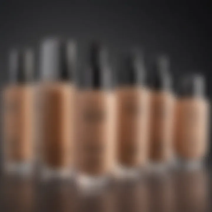 An elegant display of hypoallergenic foundation products in soft hues.