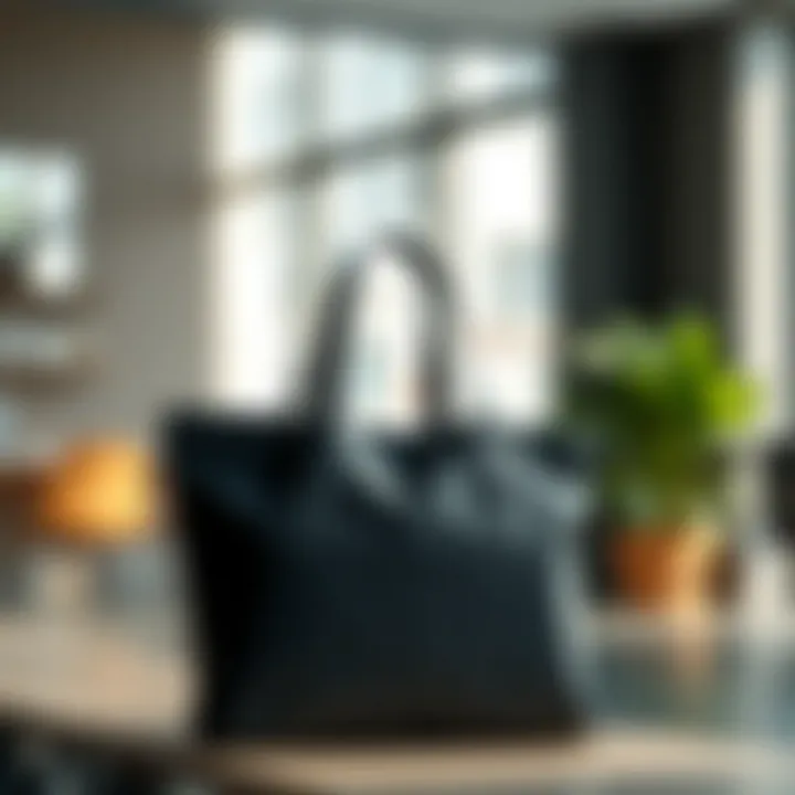 Stylish nylon tote bag in a professional setting