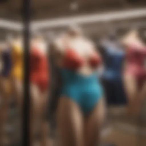 Vibrant swimsuit collection displayed on a rack