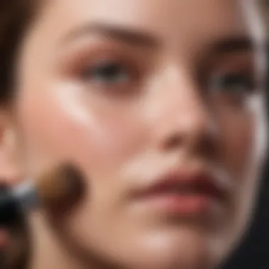 Applying Pore Minimizing Primer Application of primer to skin with a makeup brush