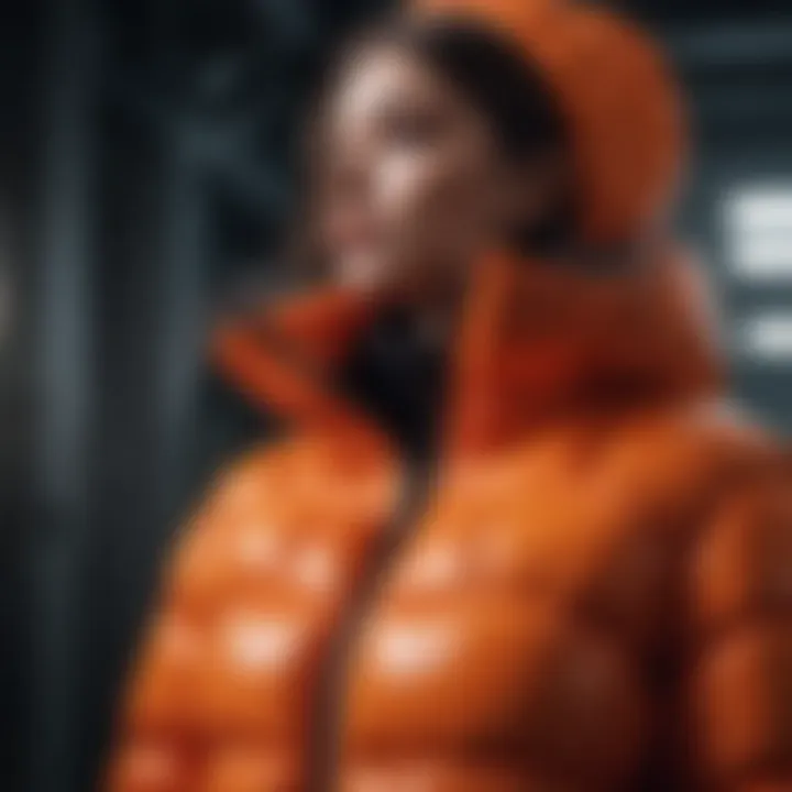 Luxurious puffer coat in a vibrant color showcasing contemporary design.