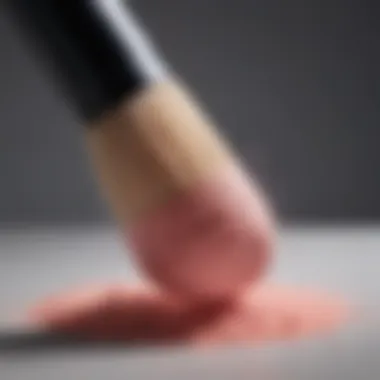 Close-up of a blush brush with powder