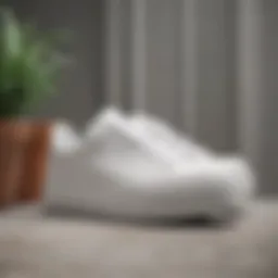 A collection of trendy white sneakers on a stylish display