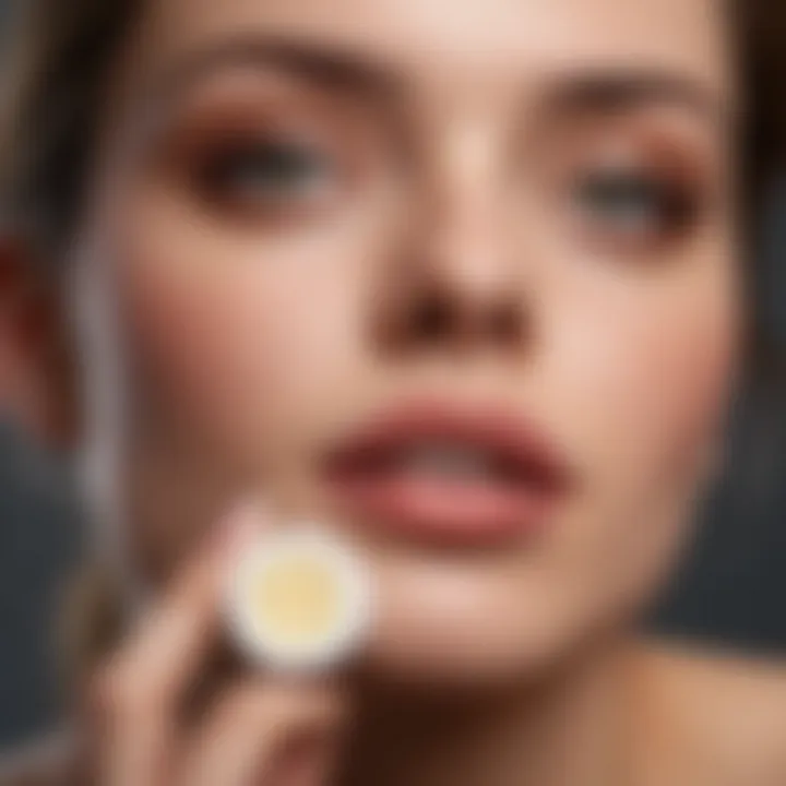 A stylish individual applying lip balm, emphasizing trendy lip care routines.