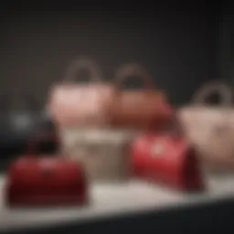 An elegant collection of luxury purses showcased at Bloomingdale's.