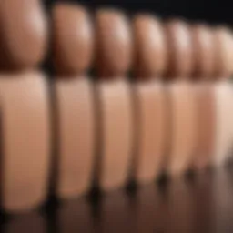 Close-up of foundation swatches on various skin tones