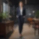 Stylish casual office outfit featuring tailored trousers and a smart blazer