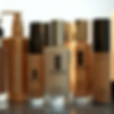 Selection of foundation bottles with varying textures