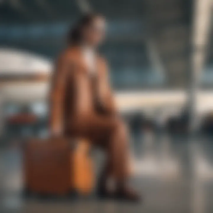 A stylish traveler with Calpak luggage in an airport setting