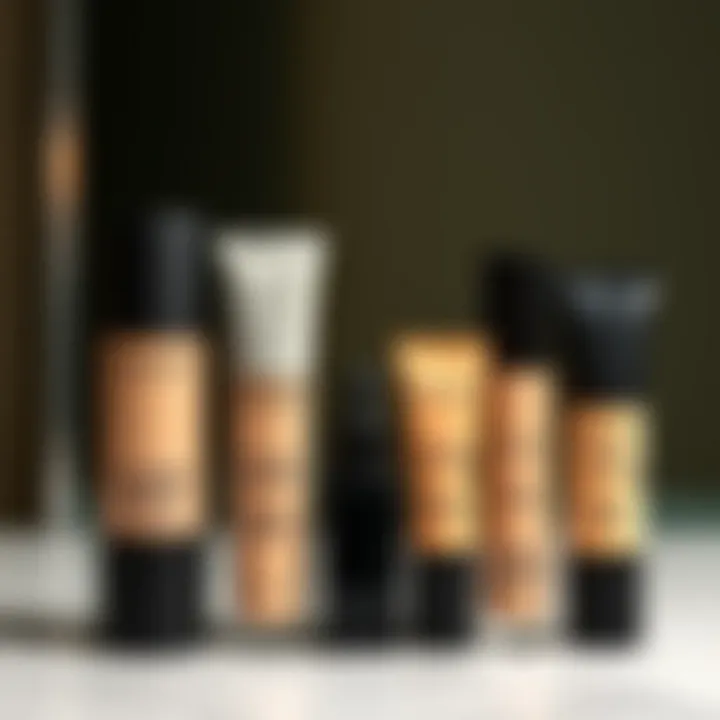 Diverse Range of Full-Coverage Foundation Shades Elegant display of full-coverage foundation shades