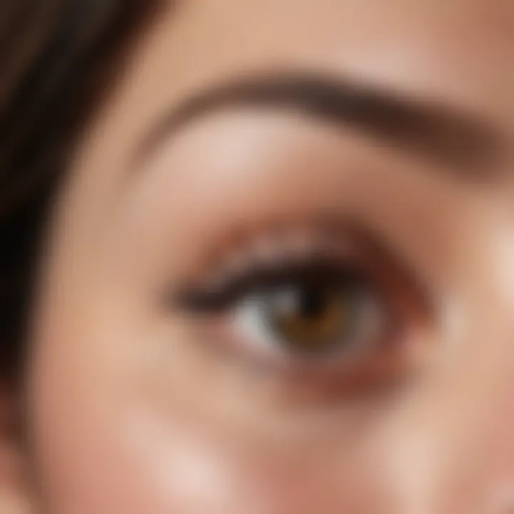 Close-up of eyelash extension application technique