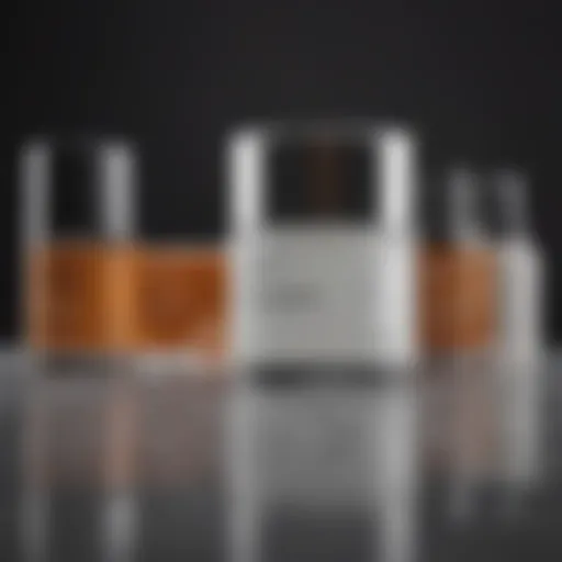 A close-up view of various chemical peel products showcasing their textures and packaging.