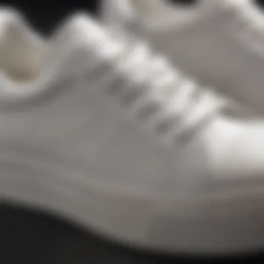 Close-up view of white sneaker materials