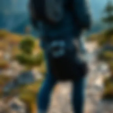 A crossbody travel bag showcased on a scenic mountain trail