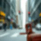 Stylish Crossbody Travel Bag in City Environment Sleek crossbody travel bag with a water bottle holder in an urban setting