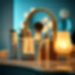 A collection of curl loosening products displayed elegantly on a vanity