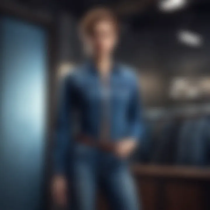 A stylish denim outfit displayed on a mannequin in a chic setting