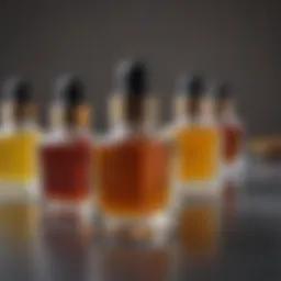 A variety of natural face oils displayed elegantly in a glass container