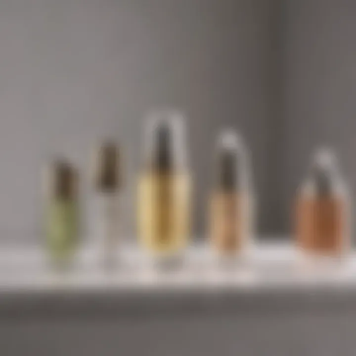 An elegant display of various skincare serums on a vanity table