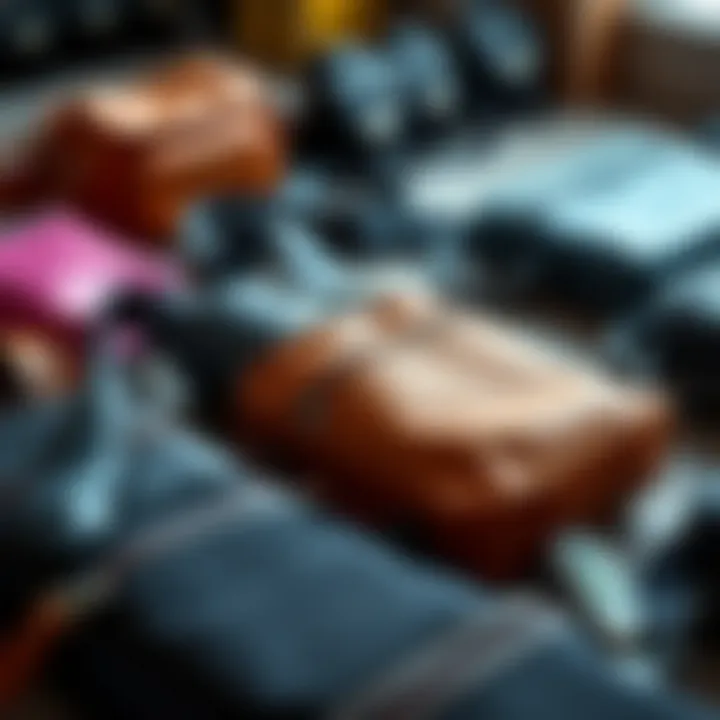 Various designs of crossbody bags laid out for selection