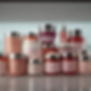 An array of stomach firming cream products displayed on a counter