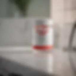 Close-up of salicylic acid product on a bathroom counter