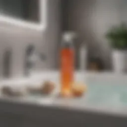 A serene bathroom setup with skincare products for butt acne treatment