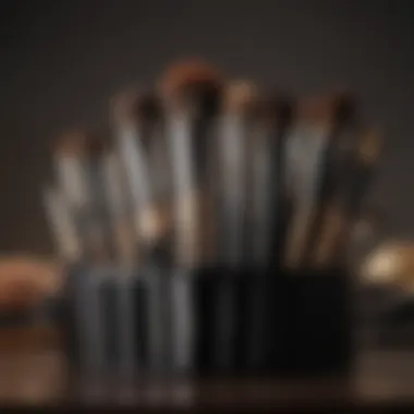 Makeup brushes and tools arranged for application