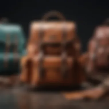 Diverse Elegant Backpack Styles An array of elegant backpacks in various colors and textures, representing diverse styles for professionals.