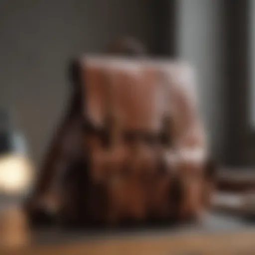 A chic backpack made from premium leather displayed against a minimalist office backdrop.