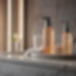 A serene bathroom scene showcasing luxury cleansing products