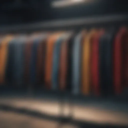 A collection of diverse jackets hanging on a rack, showcasing various styles and colors.