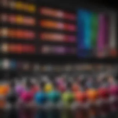 Vibrant colors of nail dip powder display
