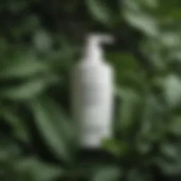 A close-up of a bottle of salicylic acid lotion surrounded by fresh green leaves
