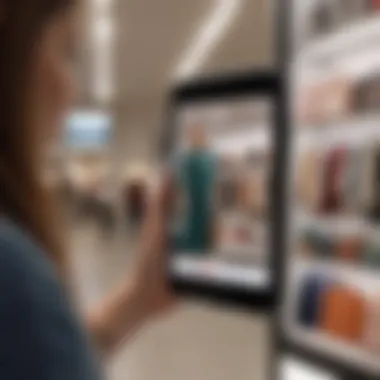 User Interacting with Fashion Shopping App A user interacting with a fashion shopping app while browsing