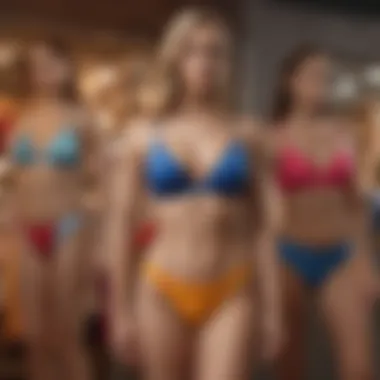 A stylish bikini ensemble displayed on a fashion mannequin to highlight color combinations.