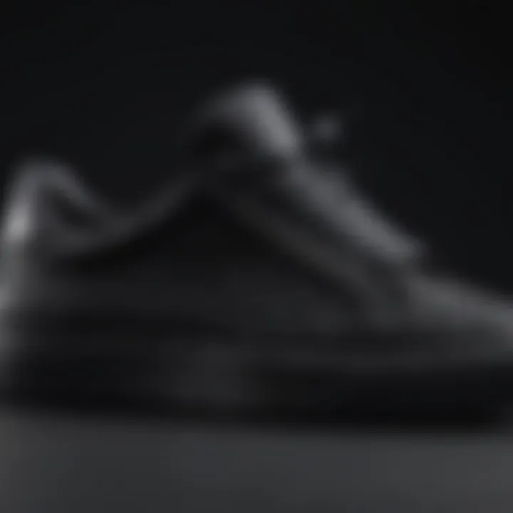 Close-up of black sneaker materials showcasing texture and design