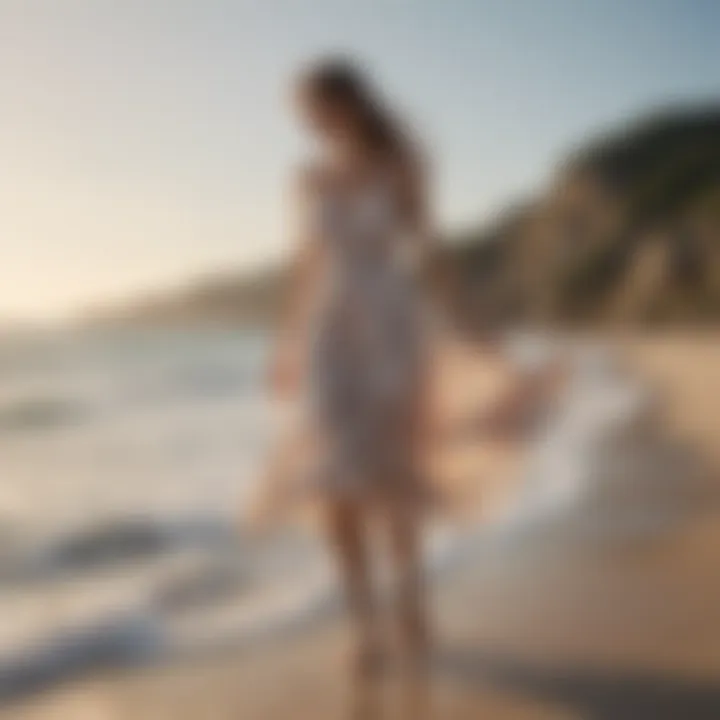 A serene beach scene featuring a sundress blowing in the breeze